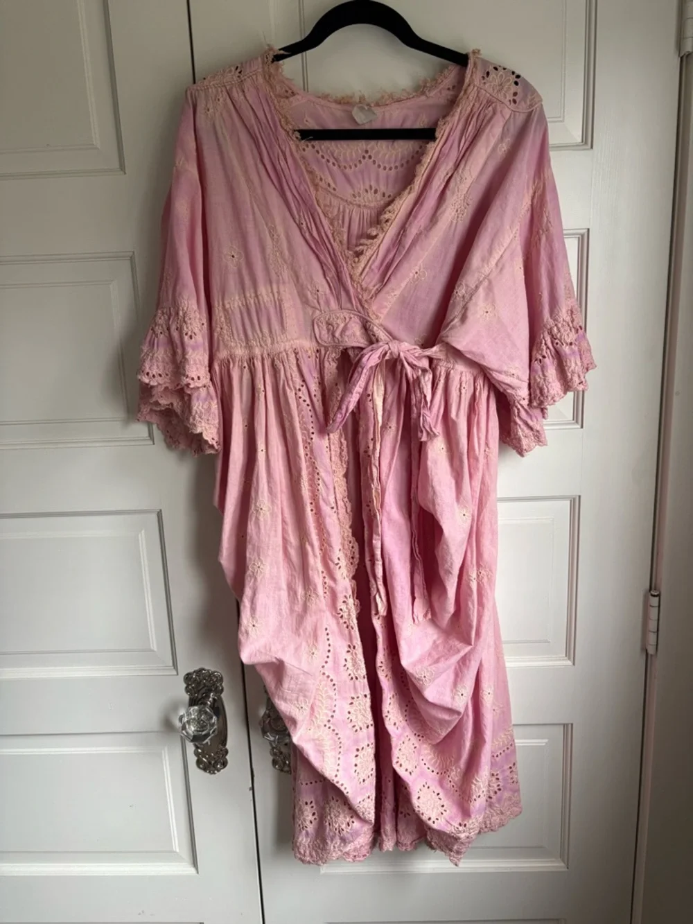 Magnolia Pearl Pink Eyelet Cotton Wrap Robe - Picture 1 of 5